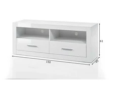 TV staliukas TV stovas Bianco, 150 cm, baltas blizgesys