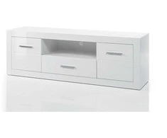 TV stovas Bianco, 180 cm, baltas blizgesys