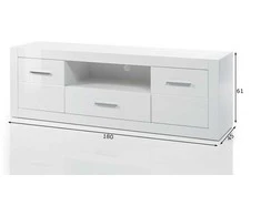 TV stovas Bianco, 180 cm, baltas blizgesys