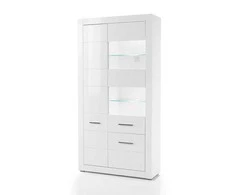 Vitrinos spintelė Bianco, 100x35xH198 cm, baltas blizgesys