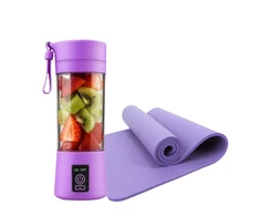 Winder Home Nešiojamas USB trintuvas 380 ml su violetiniu jogos ir mankštos kilimėliu – sporto rinkinys, violetinis