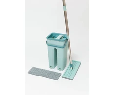 Winder Home Plokščia šluota su dviem skyriais kibiru ir 3 mikropluošto šluostėmis – mėtų spalvos 37 cm