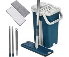 Winder Home Plokščia šluota su dviem skyriais kibiru ir 3 mikropluošto šluostėmis – mėlyna ,37 cm