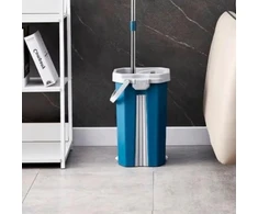 Winder Home Plokščia šluota su dviem skyriais kibiru ir 3 mikropluošto šluostėmis – mėlyna ,37 cm