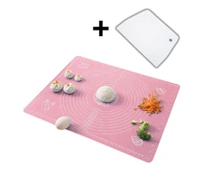 Winder Home Rožinė silikoninė tešlos kočiojimo lenta 30×40 cm + baltas plastikinis peilis tešlai