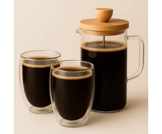 Winder Home Set: 2 Borosilicate Glass Cups 350 ml + French Press 350 ml with Bamboo Lid