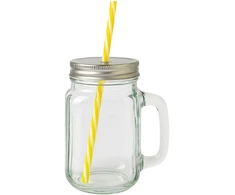 Winder Home Stiklinė su dangteliu ir šiaudeliu – 450 ml, 1 vnt., stiklinis indas gėrimams