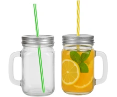 Winder Home Stiklinė su dangteliu ir šiaudeliu – 450 ml, 2 vnt., gėrimams
