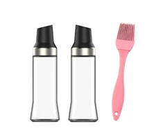 Winder Home Stiklinis aliejaus butelis juodas, 500 ml – rinkinys 2 vnt. + silikoninis teptukas kepimui