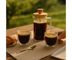 Winder Home Stūmoklinis kavos ir arbatos kavinukas su bambukiniu dangteliu – French Press indas, 600 ml talpa