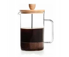 Winder Home Stūmoklinis kavos ir arbatos kavinukas su bambukiniu dangteliu – French Press indas, 600 ml talpa