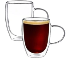 Winder Home Termo stiklinė su rankenėle 350 ml iš borosilikatinio stiklo – dvigubos sienelės, 1 vnt.