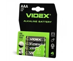 Baterijos AAA VIDEX (4 x 5 = 20 vnt.) Alkaline, 1.5V, 1200mAh