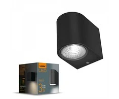 Fasadinis šviestuvas LED 3W, 270Lm 2700K, IP54 VIDEX VL-AR031-032B PELLE-Juodas (šiltai balta šviesa), juodas