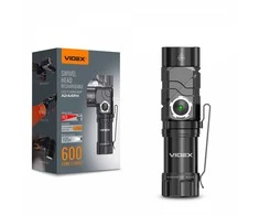 Įkraunamas LED žibintuvėlis 10W, 600Lm 5000K, Li-ion 16340 800mAh (keičiamas į CR123A), VIDEX VLF-A244RH, raudona šviesa su reguliuojama žibinto galvute (SWIVEL HEAD) + pridedamas laikiklis, skirtas naudoti kaip priekinį žibintą