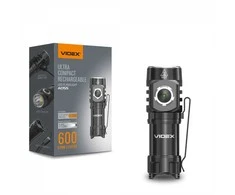 Įkraunamas LED žibintuvėlis 10W, 600Lm 5700K, Li-ion 16340 800mAh (keičiama į CR123A), VIDEX VLF-A055, kompaktiškas kišeninio dydžio žibintuvėlis