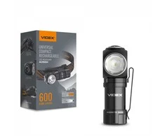 Įkraunamas LED žibintuvėlis 10W, 600Lm 5700K, Li-ion 16340 800mAh (keičiamas į CR123A), VIDEX VLF-A055H, su magnetu + pridedamas laikiklis, skirtas naudoti kaip priekinį žibintą