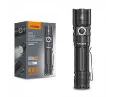 Įkraunamas LED žibintuvėlis 20W 4000Lm 6500K, Li-ion 21700 4000mAh (keičiama į 18650), VIDEX VLF-A406, profesionalus kišeninio dydžio LED žibintuvėlis