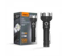 Įkraunamas LED žibintuvėlis 20W 5500Lm 5000K, Li-ion 21700 4000mAh (keičiama į 18650), VIDEX VLF-A505C, profesionalus LED žibintuvėlis kasdieniam naudojimui ir avarinėms situacijoms