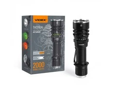 Įkraunamas taktinis LED žibintuvėlis 20W, 2000Lm 6500K, Li-ion 21700 4000mAh (keičiama į 18650), VIDEX VLF-AT265, komplektuojamas su raudonais ir žaliais stiklo filtrais
