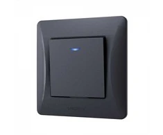Potinkinis jungiklis 1 klavišo su LED foniniu apšvietimu, Videx Binera, juodas grafitas, IP20 VF-BNSW1L-BG – LED foninis indikatorius saugiam ir orientuojančiam šviesos įjungimui