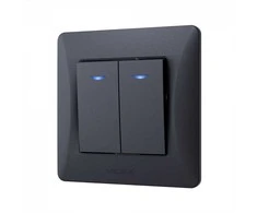 Potinkinis jungiklis 2 klavišų su LED foniniu apšvietimu, Videx Binera, juodas grafitas, IP20 VF-BNSW2L-BG – LED foninis apšvietimas greitam jungiklio suradimui tamsiu paros metu
