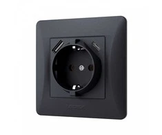 Lizdas su 1V + lizdais (USB-A + USB-C), Videx Binera, juodas, IP20 VF-BNSK1GUC-BG