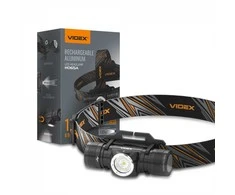 Priekinis žibintas LED įkraunamas 10W, 1200Lm 5000K, Li-ion 1x18650 2200mAh (keičiama į 2xCR123A), VIDEX VLF-H065A, su greitai nuimamu priekinio žibinto laikikliu