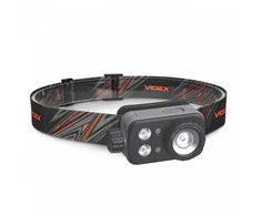 Priekinis žibintas su jutikliu, įkraunamas LED, Luminus SST20 10W, 500Lm 5000K + SMD 3W RAUDONA/ŽALIA, Li-pol 2000mAh, VIDEX VLF-H046Z, valdomas rankos gestu ir su šviesos reguliavimo funkcija (ZOOM)!