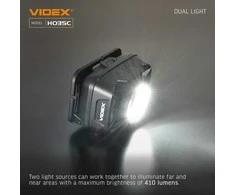 Galvos LED žibintuvas, įkraunamas 5W 410Lm 5000K 1800mAh VIDEX VLF-H035C | juodas – su jutikliu, kombinuota šviesa ir COB