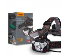 Priekinis žibintas su jutikliu LED įkraunamas 20W, 1400Lm 6500K, Li-ion 2x18650 2200mAh, VIDEX VLF-H056, valdomas rankos gestu!