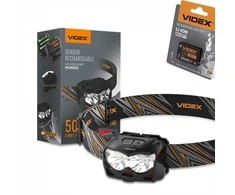 Priekinis žibintas su jutikliu LED įkraunamas 5W + 5W, 500Lm 5000K, Li-ion VLF-B12 1200mAh (yra atsarginė baterija) arba 3xAAA, VIDEX VLF-H055D, valdomas rankos gestu