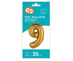 9 matinio aukso spalvos mini folijos balionas „Skaičiai auksinis“, 35 cm