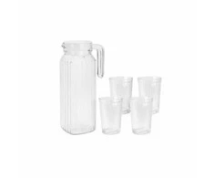 Excellent Houseware Stiklinis 5 dalių džbanas su dangteliu ir stiklinėmis