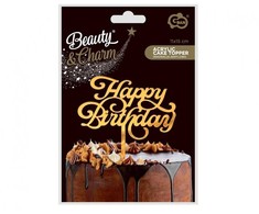 GoDan Dekoracja akrylowa na tort Happy Birthday auksinė