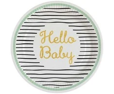 Auksinės popierinės lėkštutės kūdikiui „Hello“, 8 vnt., 23 cm