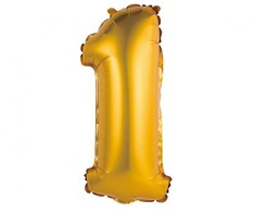 Auksinis matinis 1 mini folijos balionas „Number Gold“, 35 cm