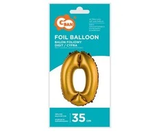 GoDan folijos balionas numeris 0, auksinis, matinis, 35 cm