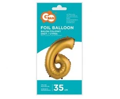 Auksinis matinis aukso spalvos 6 mini skaičių folijos balionas, 35 cm