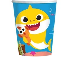 „Baby Shark“ muzikos popieriniai puodeliai, 8 vnt., po 250 ml