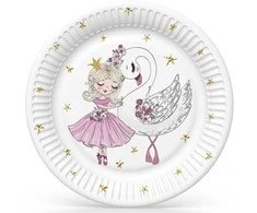 Baletas su gulbėmis, balerina, popierinės lėkštės, 8 vnt., 22,7 cm