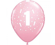 Balionai „Su gimtadieniu“ pastelinės rožinės spalvos, 6 vnt. 11 colių (28 cm)