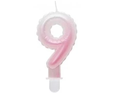 Baltai rožinė „Number Ombre“ žvakė „Number 9“, gimtadienio žvakė