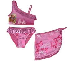 Barbie stiliaus vaikiškas bikini ir sarongo komplektas 3-8 metų vaikams