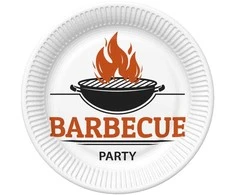 BBQ Party kepsnių popierinės lėkštės, 8 vnt. pakuotėje, 22,7 cm