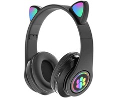 Belaidės ausinės su katės ausimis ir LED apšvietimu