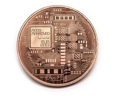 Bitcoin BTC plastikiniame dėkle