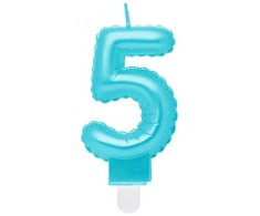 Blue Dekoratyvinė žvakė „Number Pearly Light Mėlyna“, skaičius 5, žvakė tortui