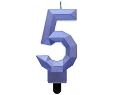 Blue „Number Diamond Metallic Mėlyna“ žvakė „5“, torto formos