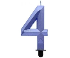 Blue „Number Diamond Metallic Mėlyna“ žvakė „Number 4“, torto formos žvakė